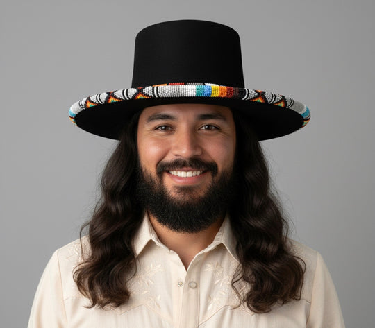 Size-57 Handmade Beaded Hat(Black)