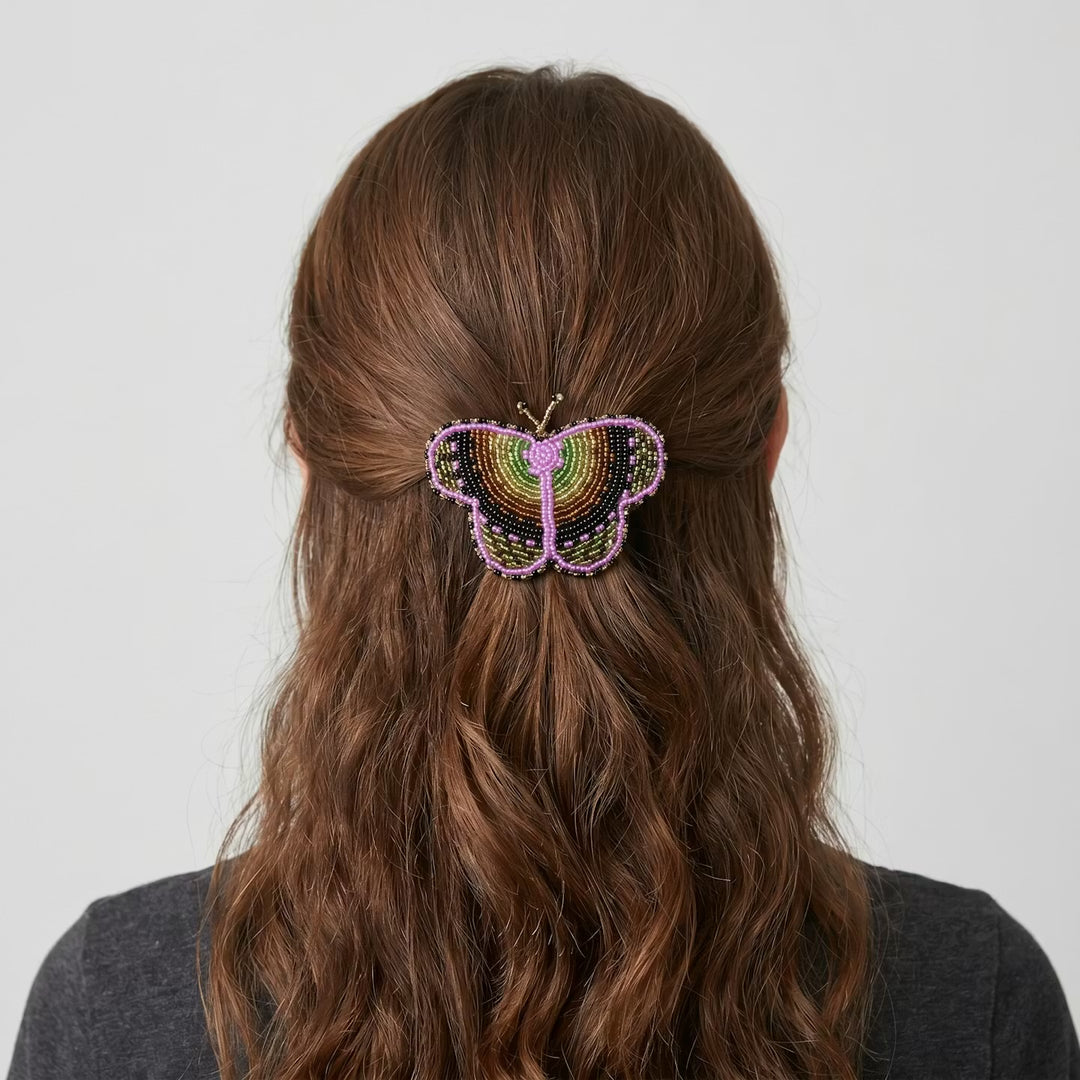 Yellow Butterfly Beaded Barrette