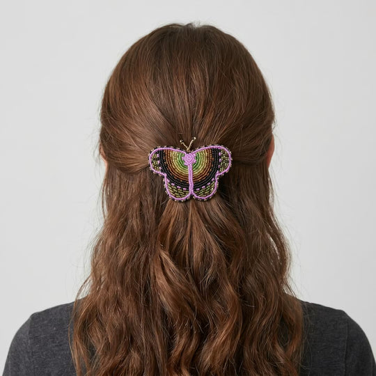 Yellow Butterfly Beaded Barrette