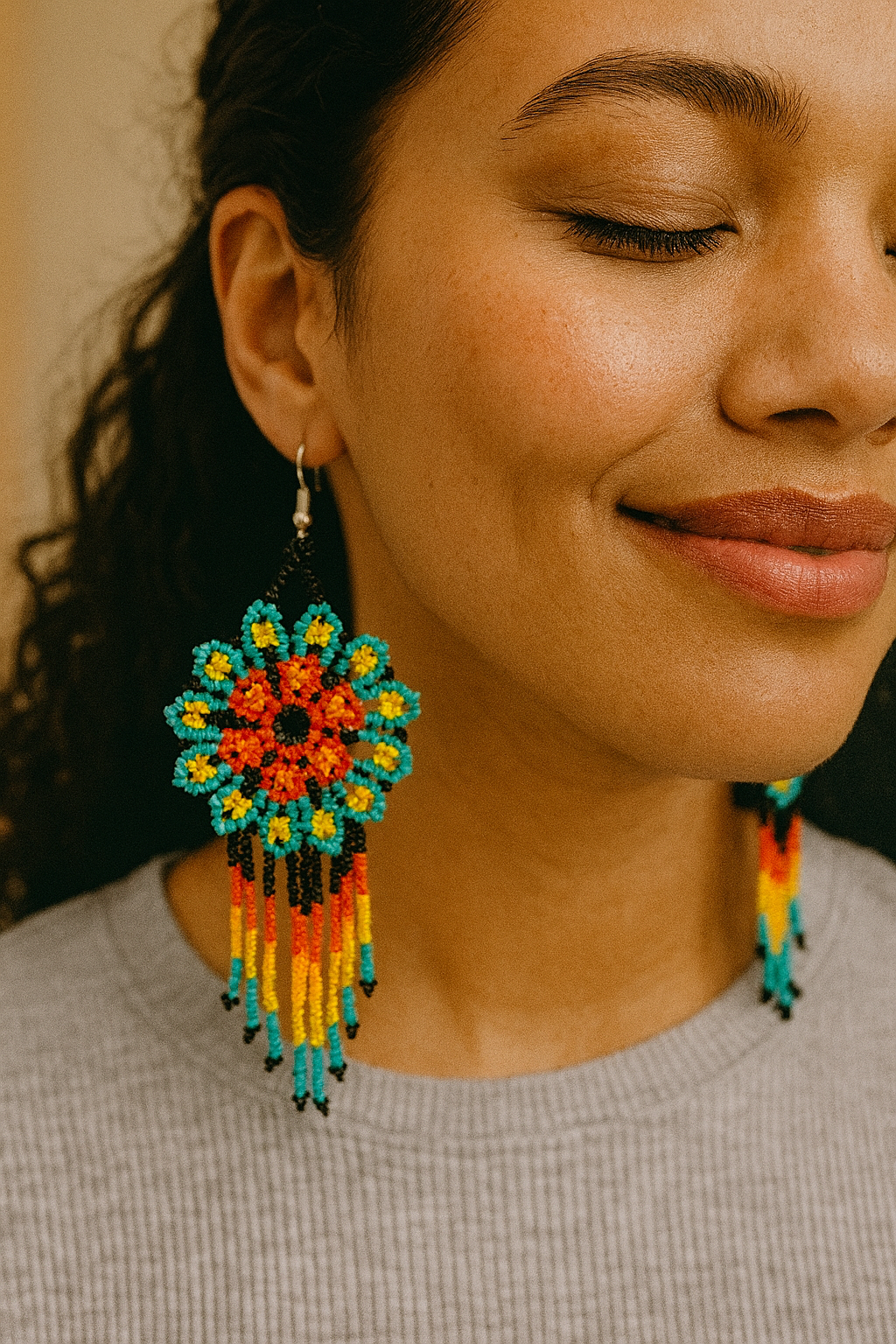 Turquoise Flower beaded Earrings