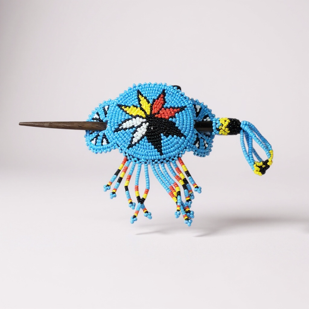 Star Fringed Beaded Barrette & Wooden Stick