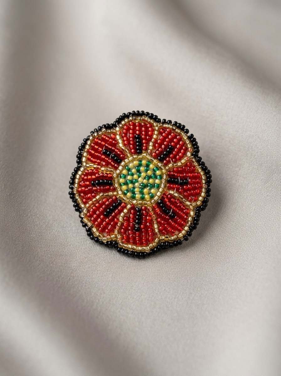 Red Beaded Flower Barrette