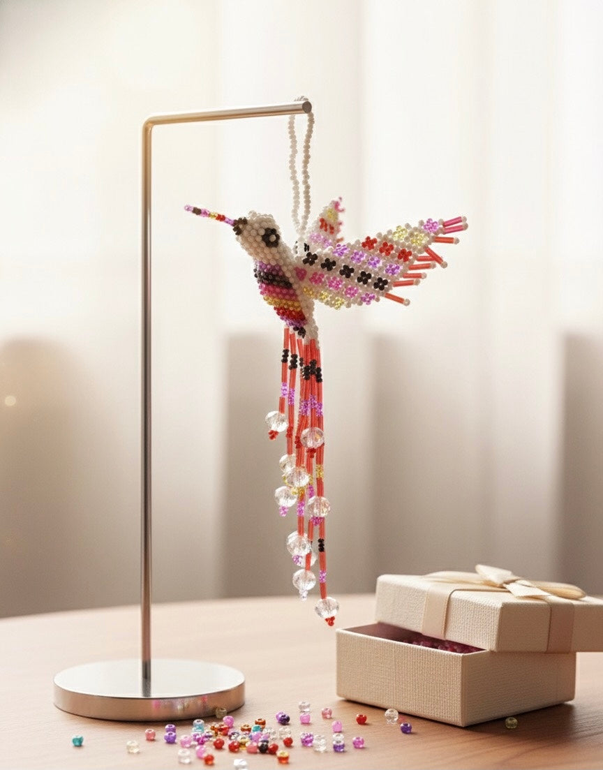 White and Green Beaded HummingBird