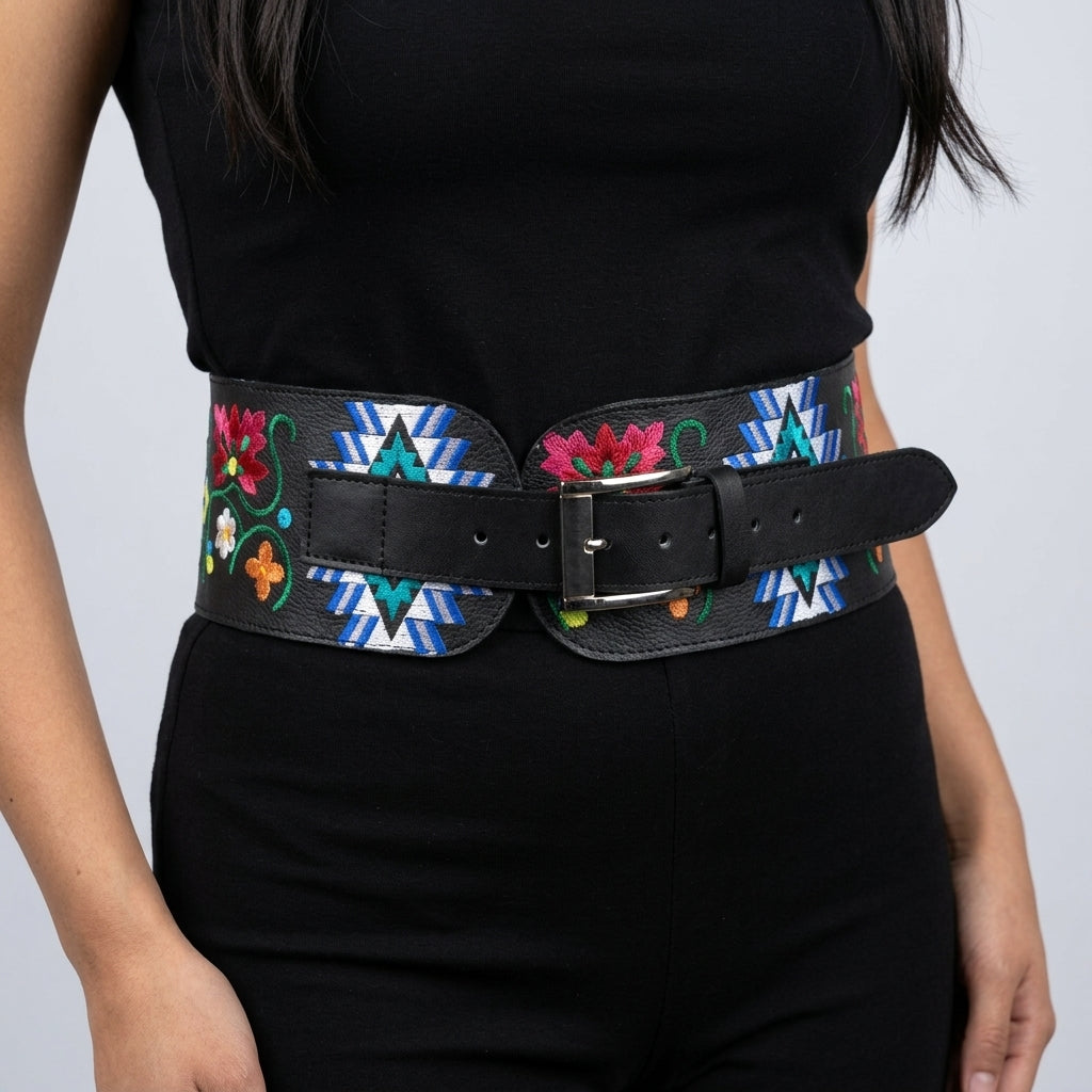 Heritage Leather Regalia  Belt (Blue Floral)