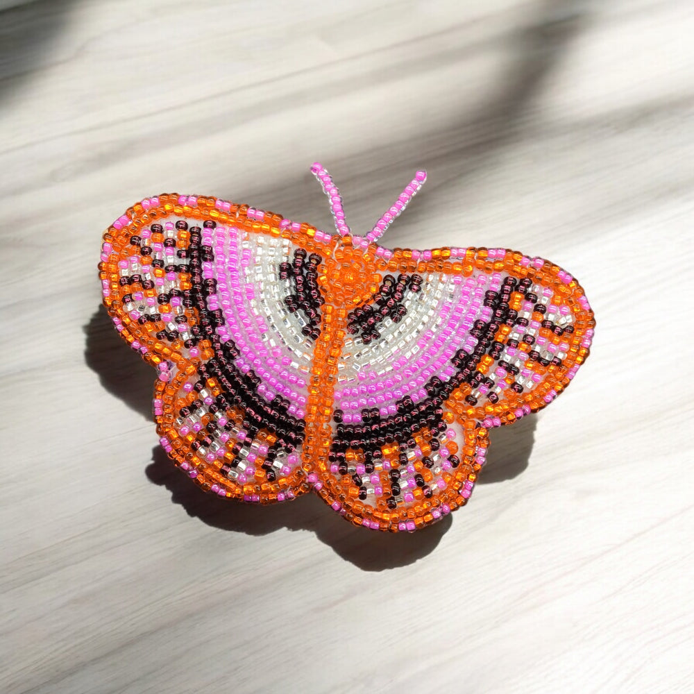 Orange and Pink Butterfly Beaded Barrette