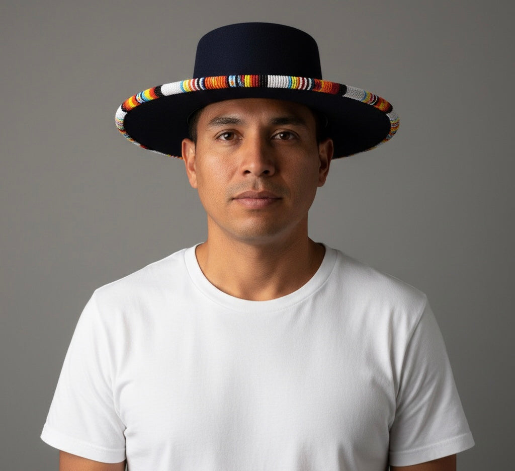 Size-56 Handmade Beaded Hat (DARK BLUE)