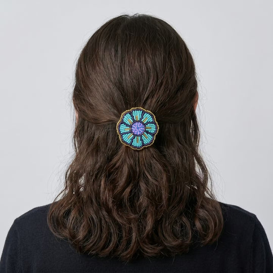 Turquoise Beaded Flower Barrette