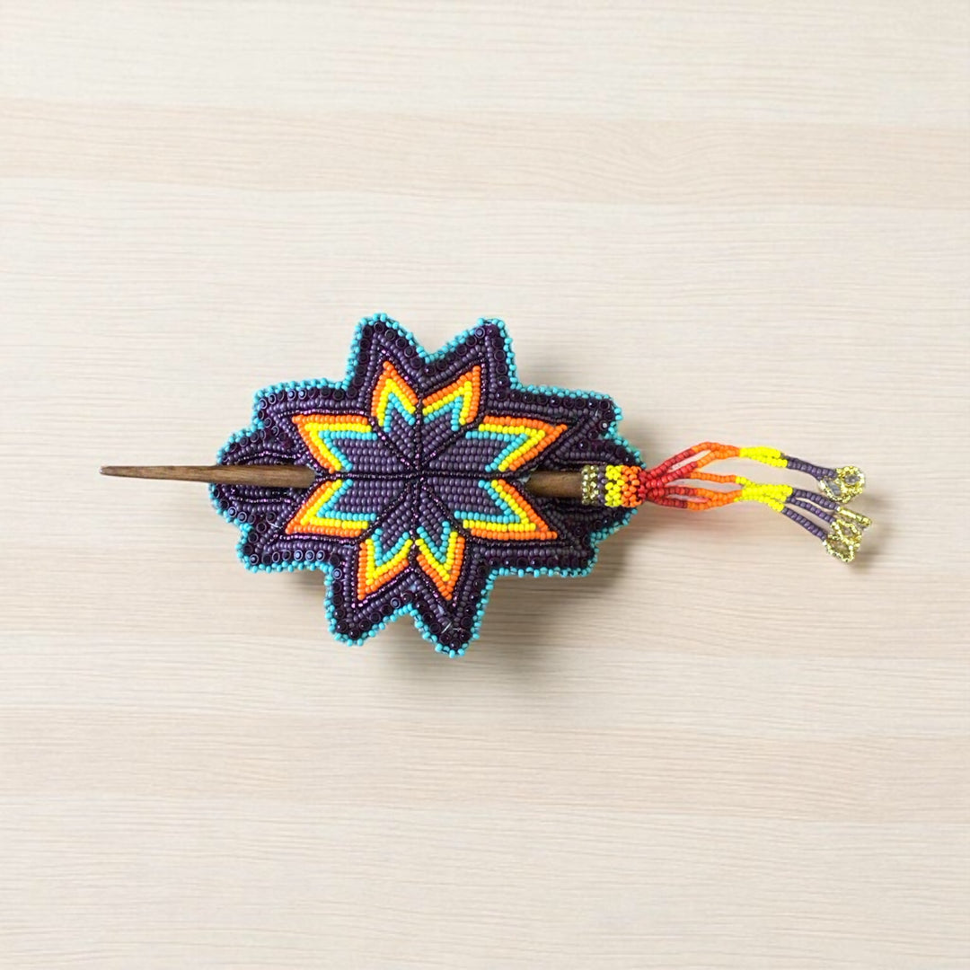 Smoky Purple Handmade Beaded Star Barrette
