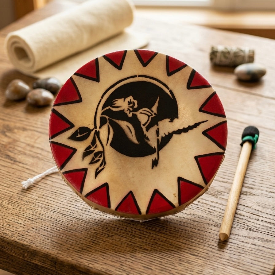 OLDTRIBES Hummingbird with flower 8” Hand Drum