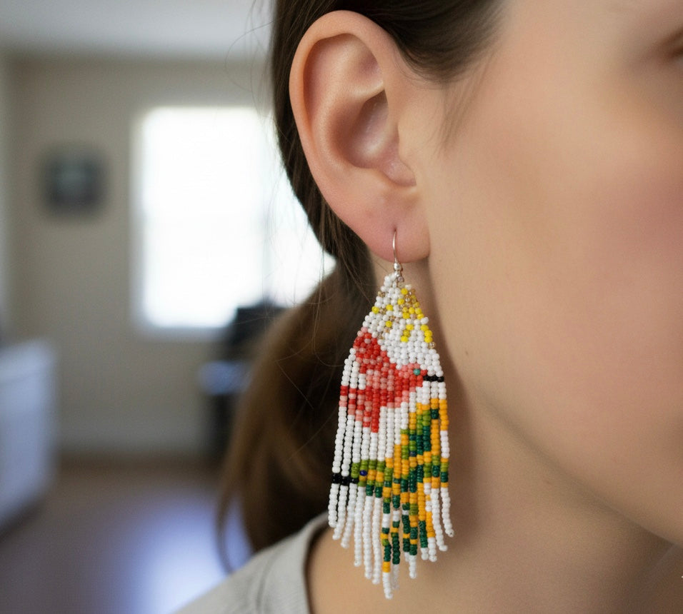 White Sky Dancer Beaded Earrings