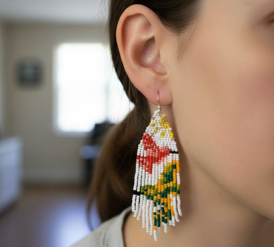 White Sky Dancer Beaded Earrings