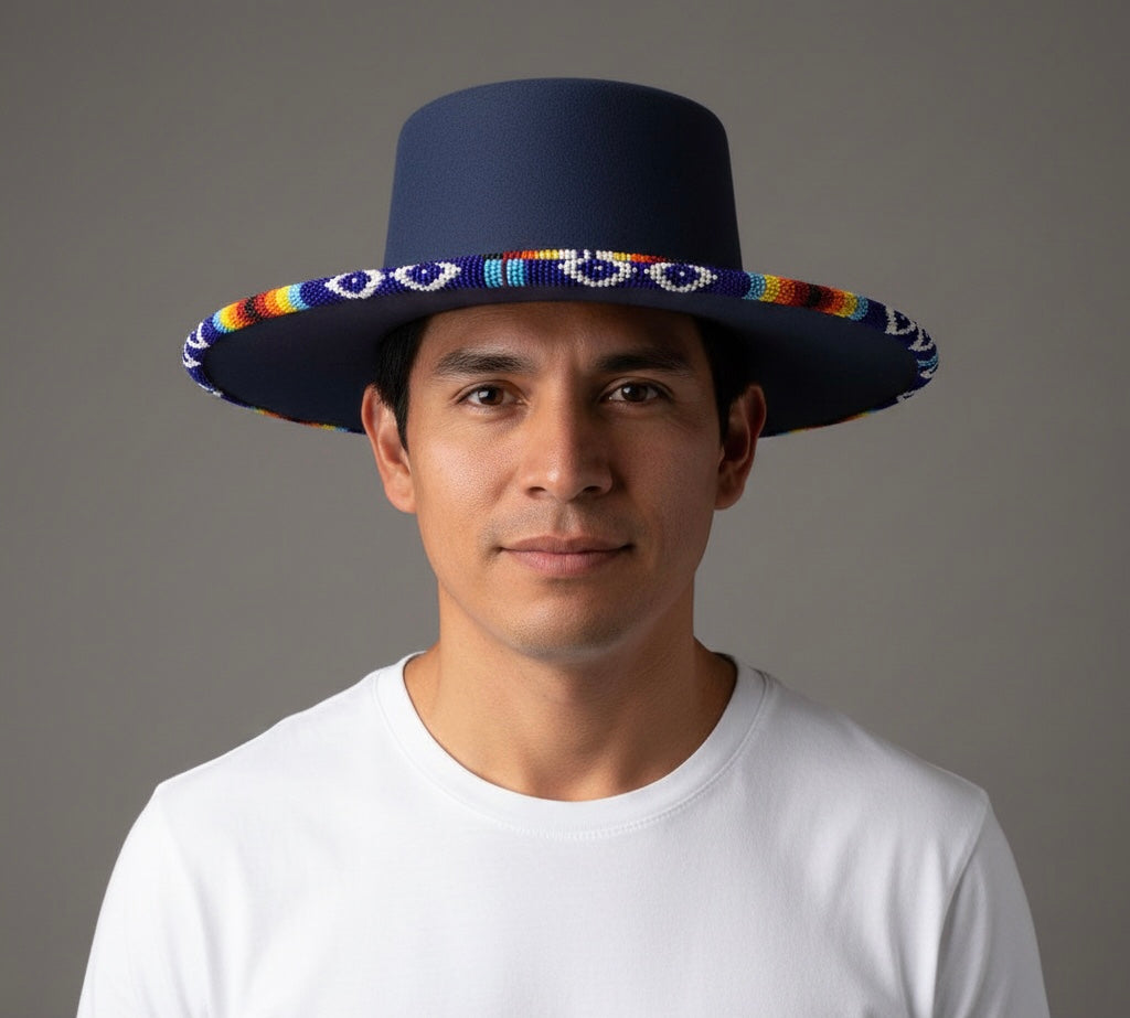 Size-56 Handmade Beaded Hat (BLUE)