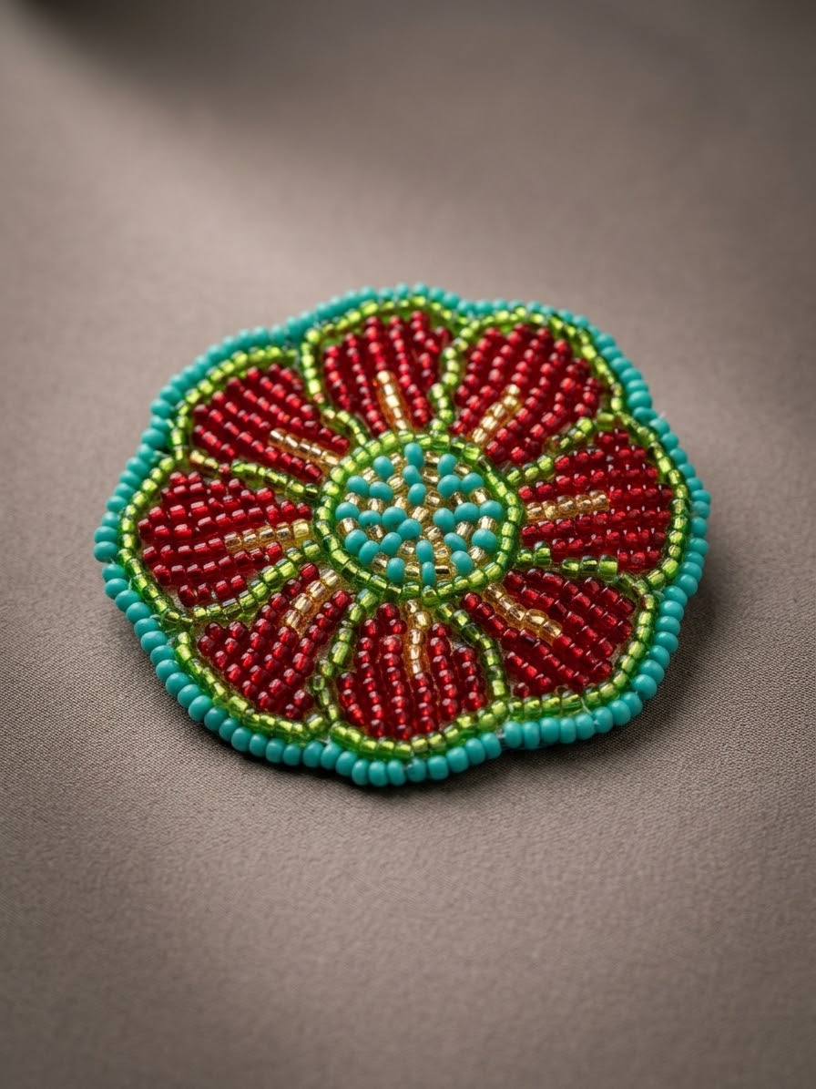 Red Beaded Flower Barrette