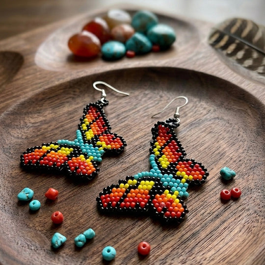 Multicolour Butterfly Beaded Earrings