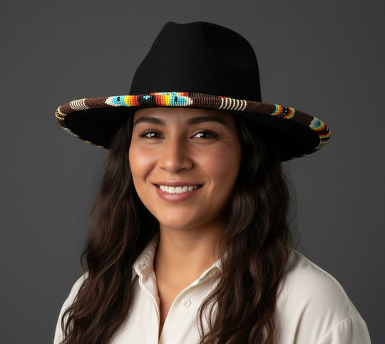 Size-58 Handmade Beaded Hat(Black)