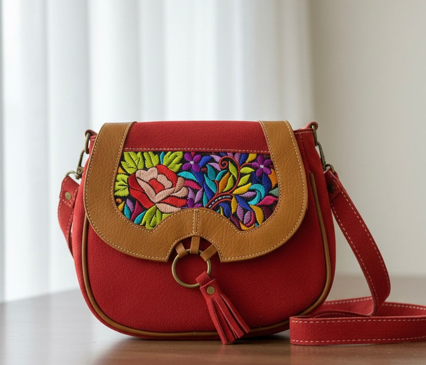 Red arrow  Leather Embroidery  Crossbody Purse ( 8X7 INCH)