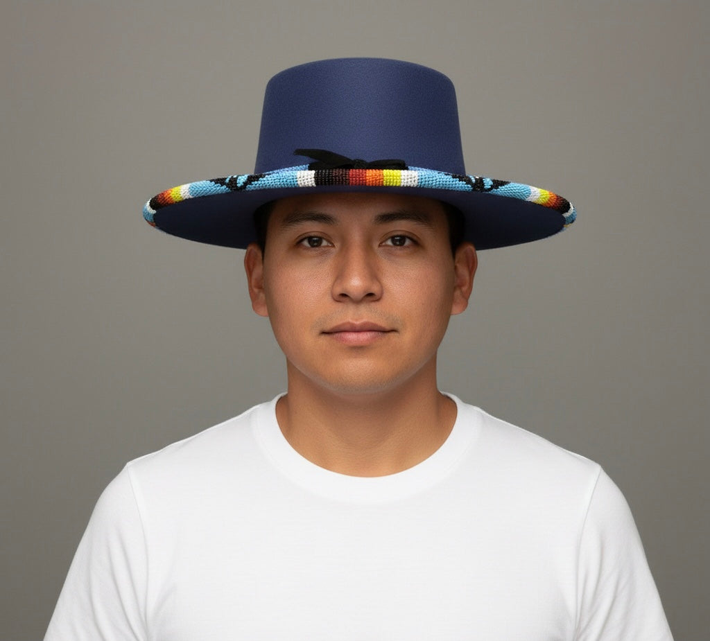 Size-56 Handmade Beaded Hat (BLUE)