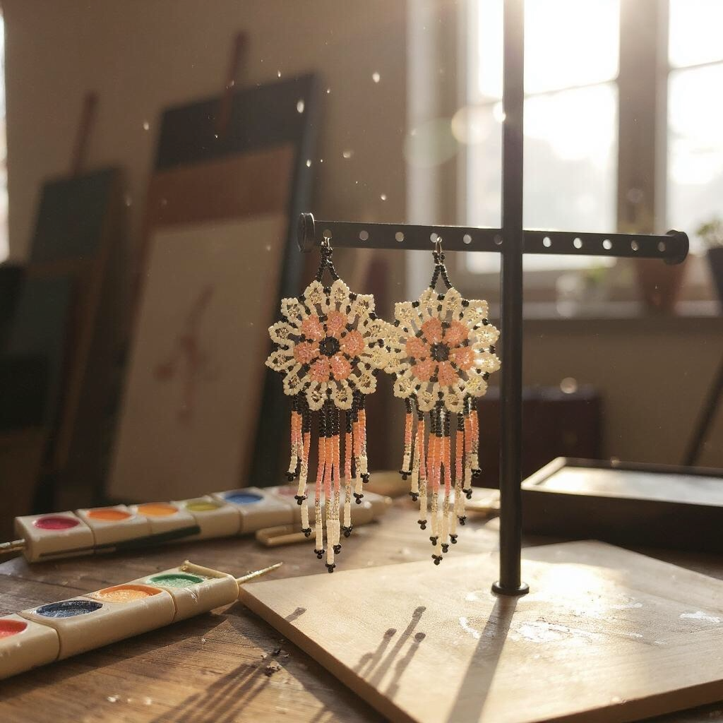 Peach white Flower beaded Earrings