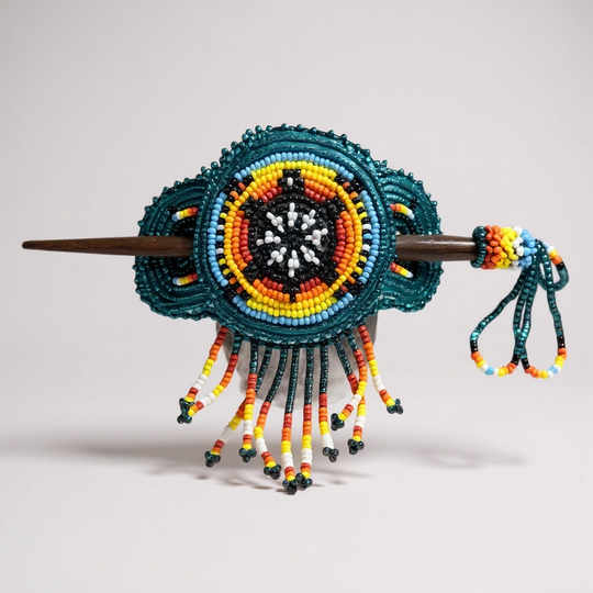 Fringed Beaded Barrette & Wooden Stick Turtle