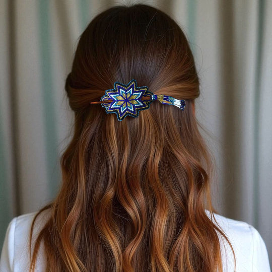 Golden-Blue Handmade Beaded Star Barrette