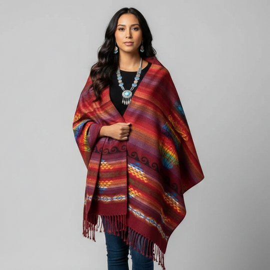 Hand woven Red Reversible shawl