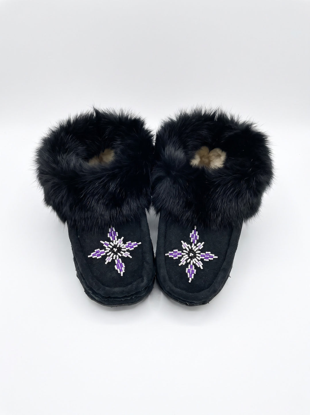 Black Moccasins with Beadwork (Size 7)