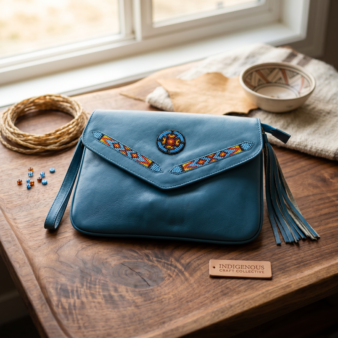 Leather beaded Crossbody bag(Turquoise )