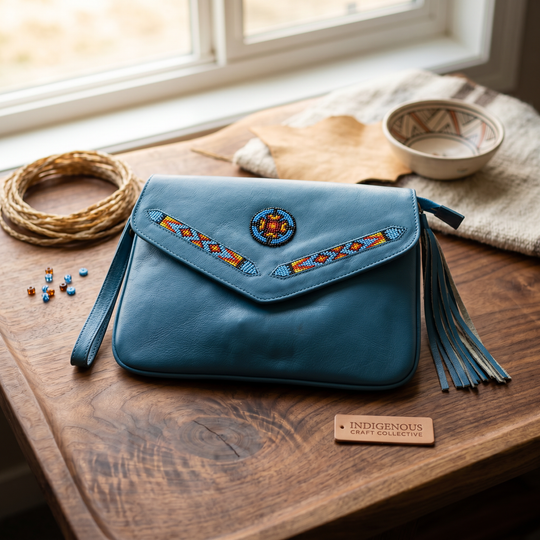 Leather beaded Crossbody bag(Turquoise )