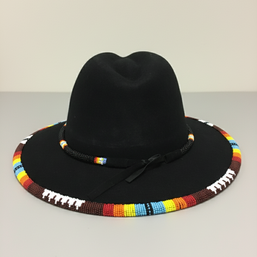 Size-57 Handmade Beaded Hat(Black)