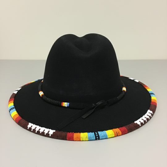Size-57 Handmade Beaded Hat(Black)