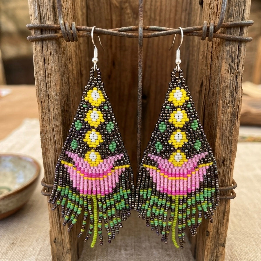 Brown Flame Blossom Drop Earrings
