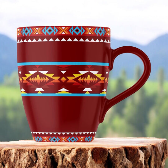 16 Oz 7 Lake Design Red Ceramic Mug