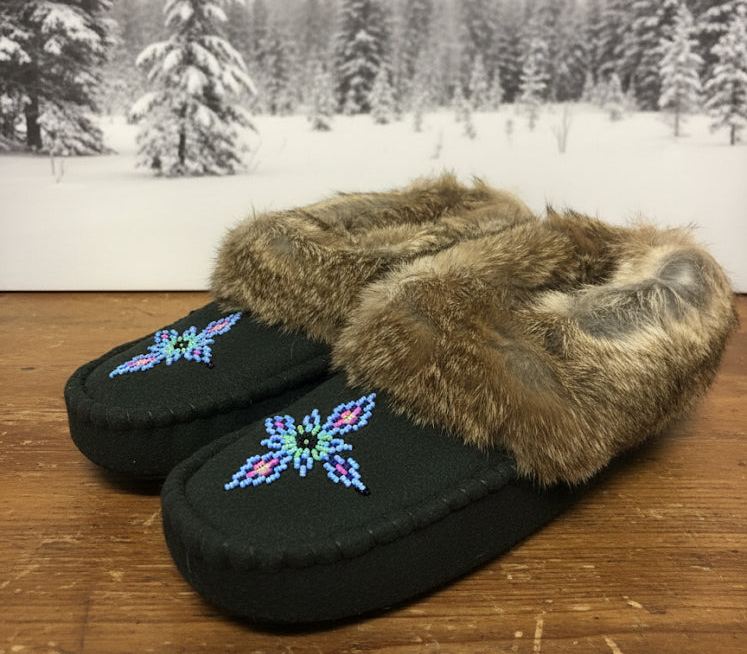 Green Moccasins with Beadwork (Size 8)