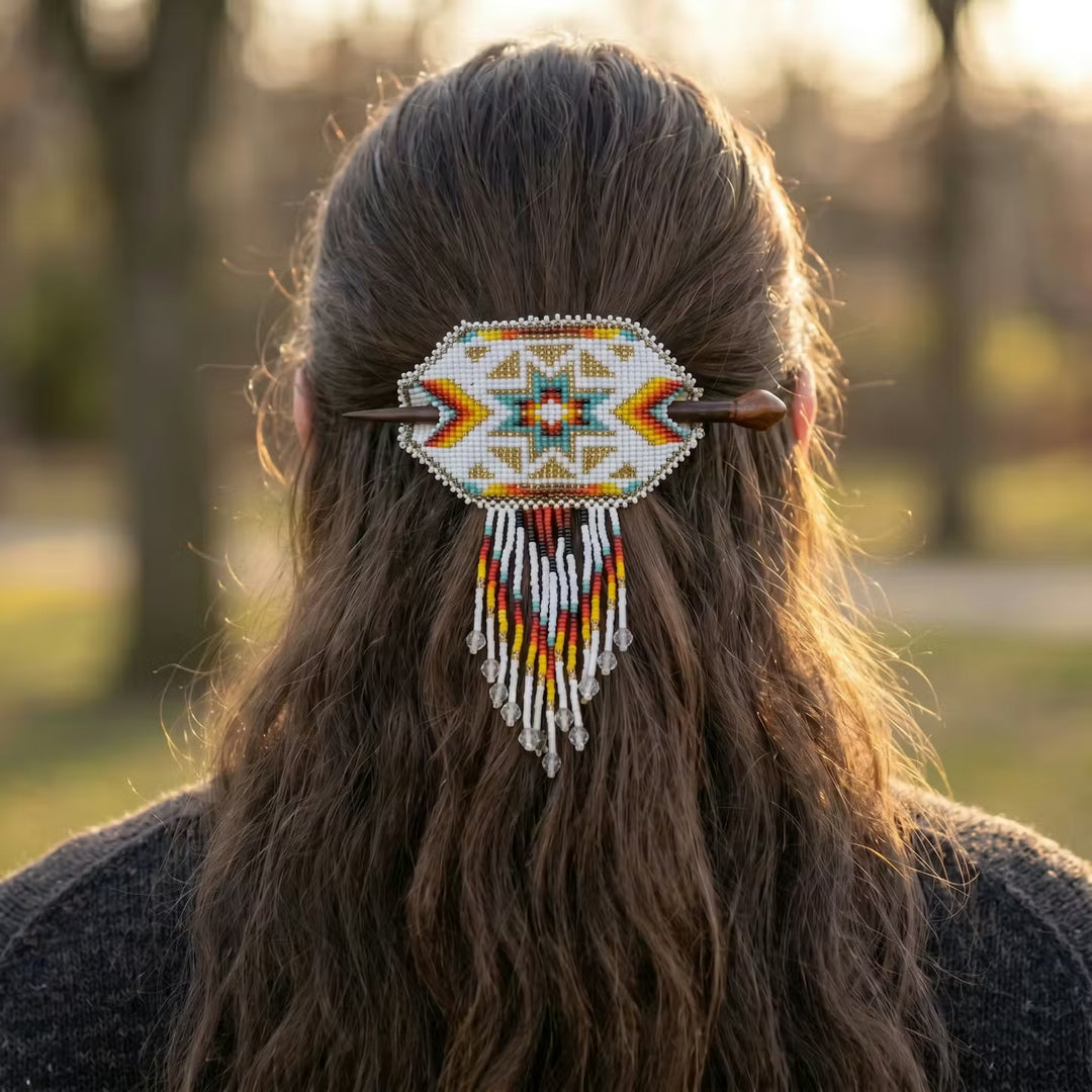 Wisdom Star Fringed Beaded Barrette & Wooden Stick