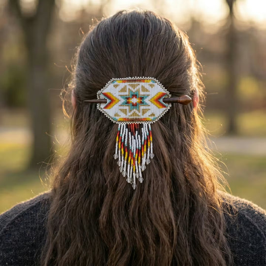 Wisdom Star Fringed Beaded Barrette & Wooden Stick