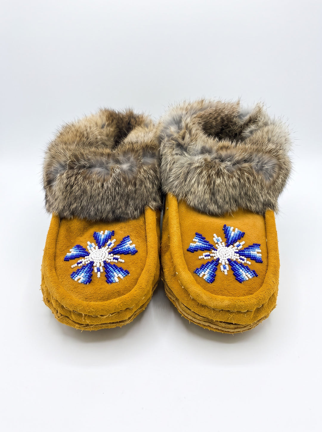 Yellow Moccasins with Beadwork (Size 8)
