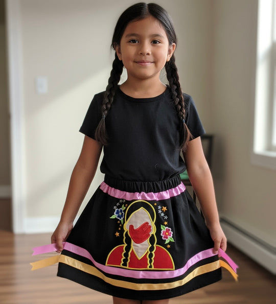 OLDTRIBES™ Infants Embroidered Black Ribbon Skirt