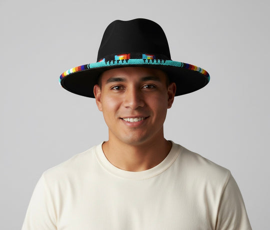 Size-57 Handmade Beaded Hat(Black Green beaded)