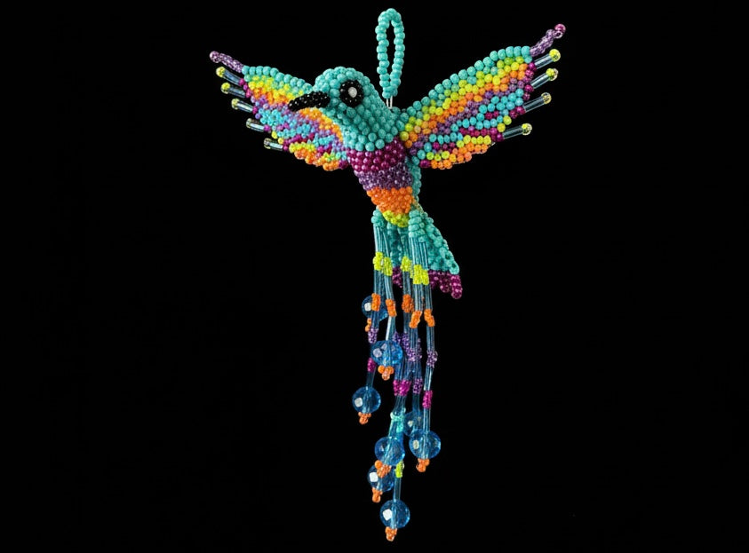 Turquoise and Neon Green Beaded HummingBird