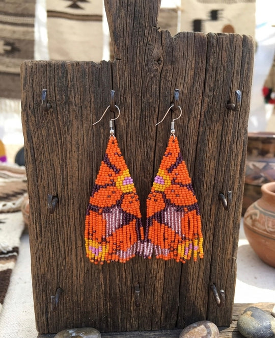 Flower Fringe Beaded Earrings (Orange)