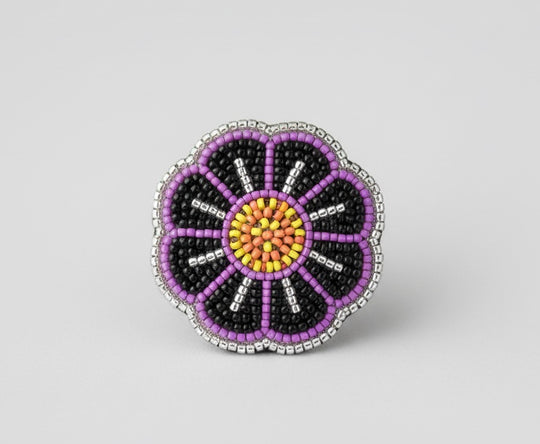 Black and Pink Beaded Flower Barrette