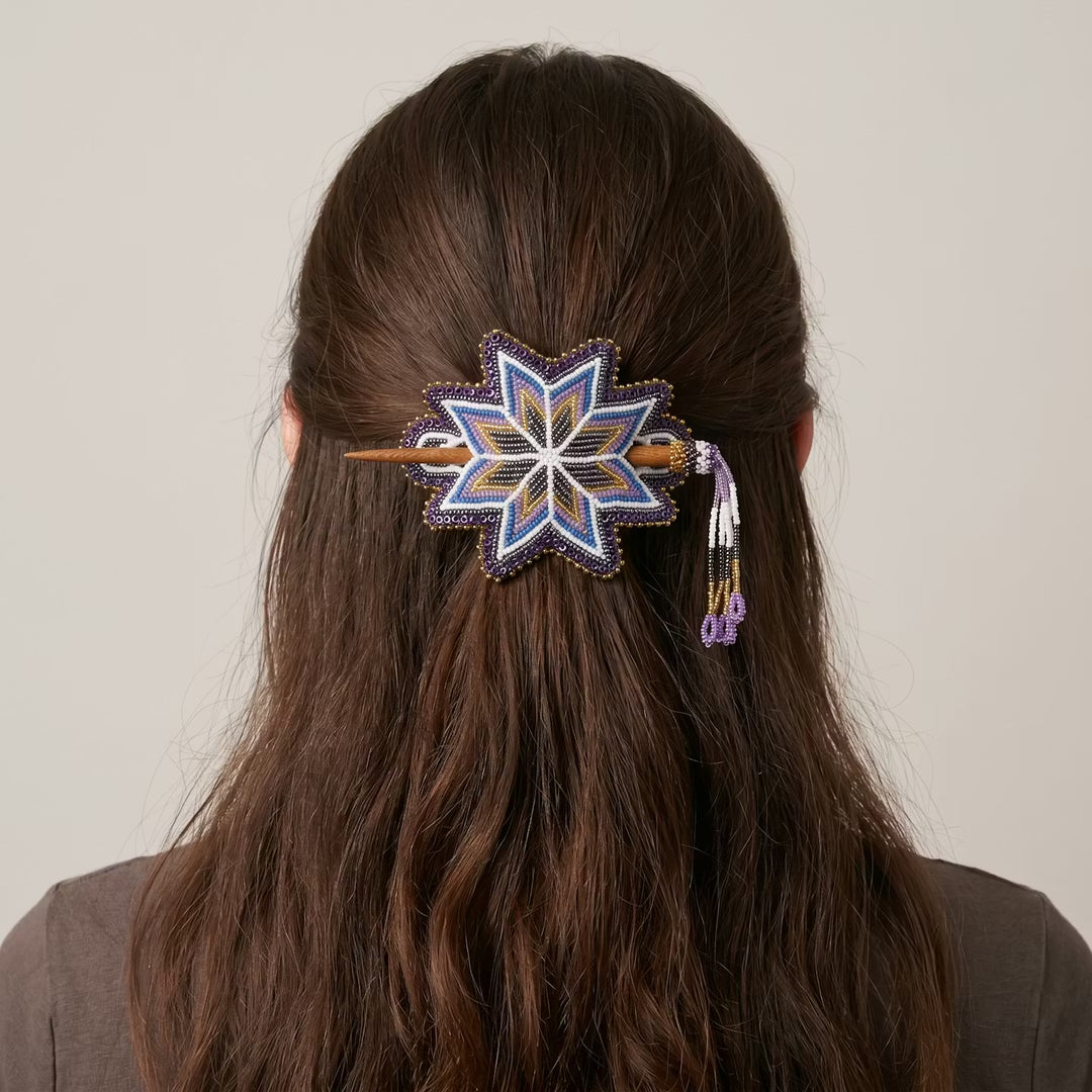 Purple Handmade Beaded Star Barrette