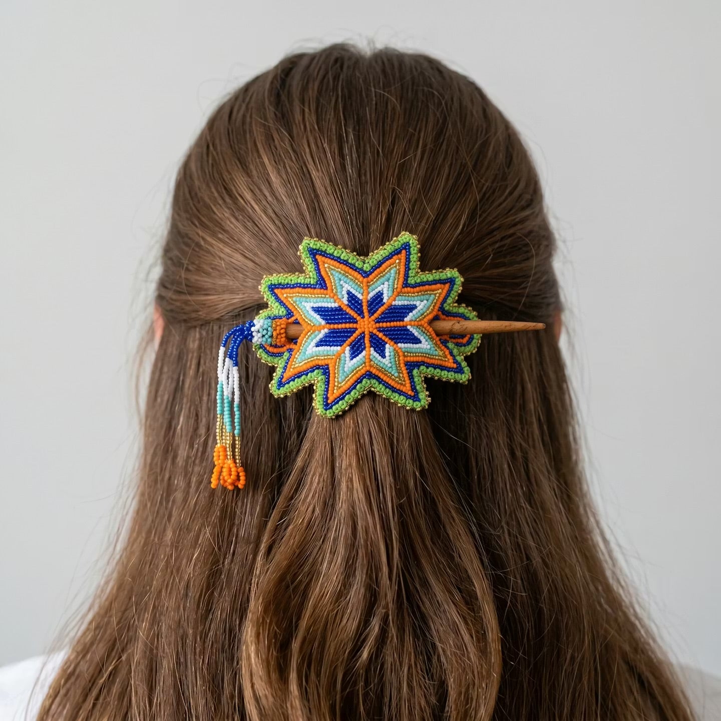 OLDTRIBES Green Handmade Beaded Star Barrette