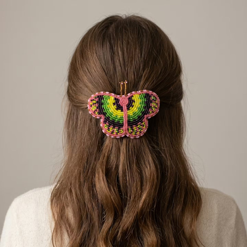 Peach Butterfly Beaded Barrette