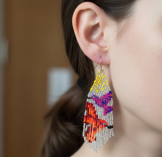 Silver yellow Sky Dancer Beaded Earrings