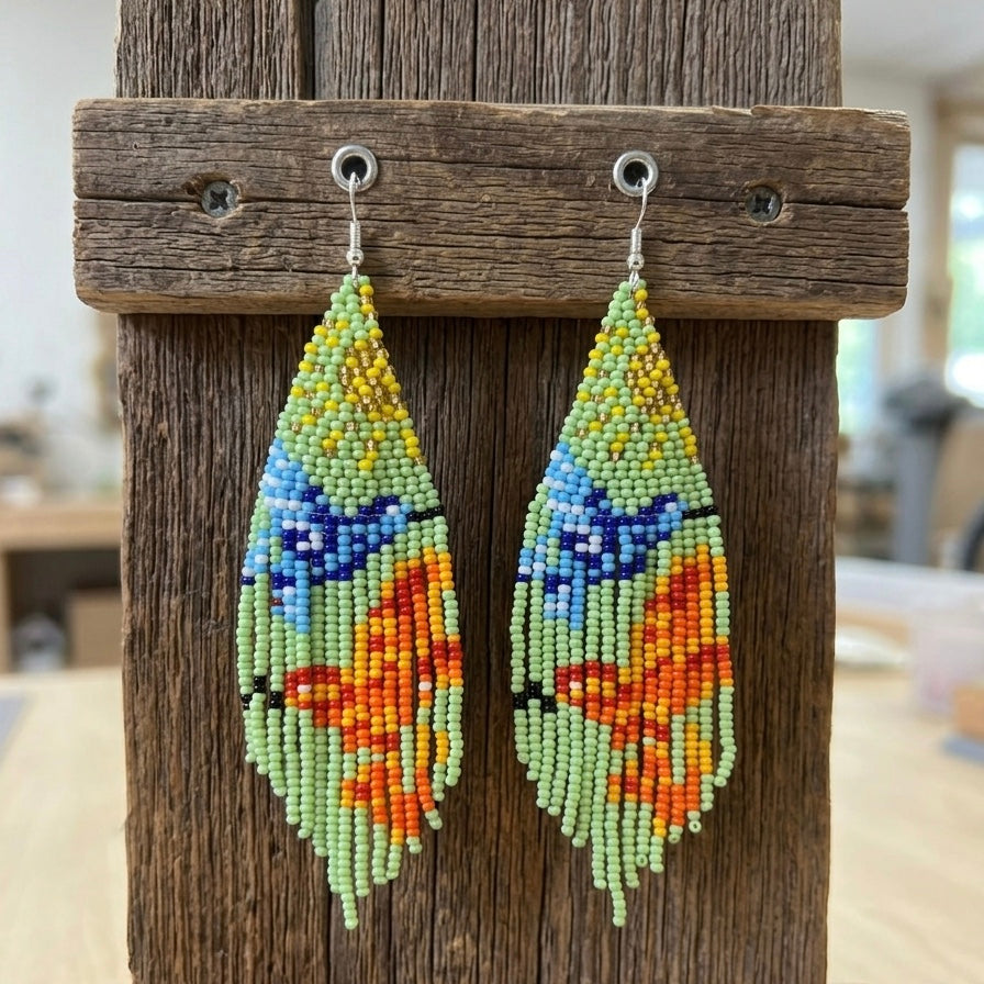 Green Sky Dancer Beaded Earrings