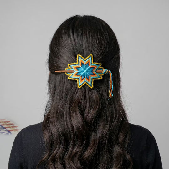 Blue Handmade Beaded Star Barrette