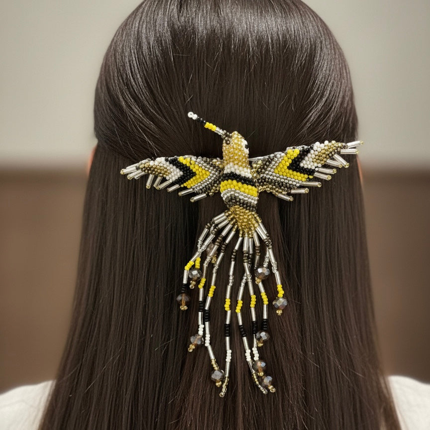 Yellow /black Hummingbird Barrette with Fringes