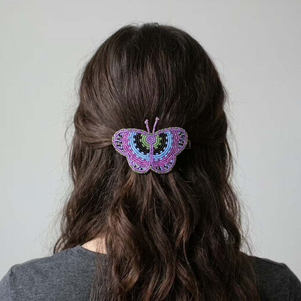 Pink Butterfly Beaded Barrette