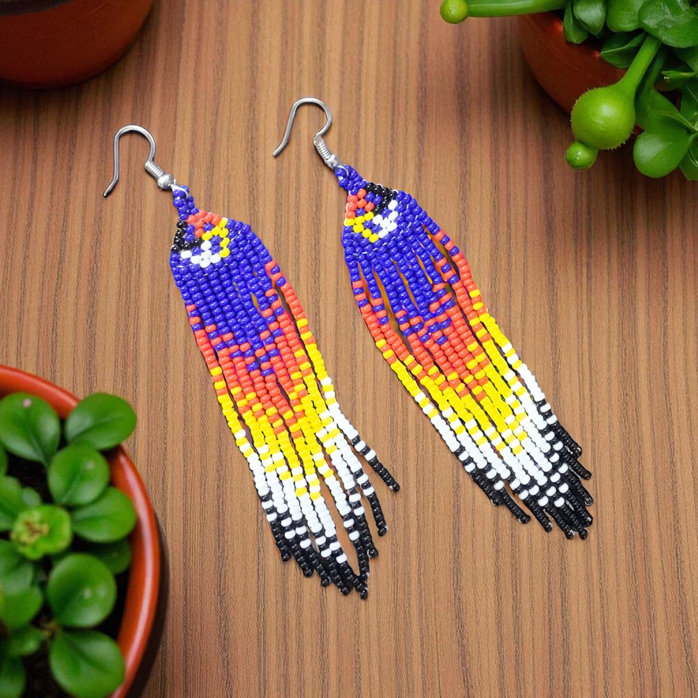 Blue Firebird Spirit Beaded Earrings